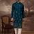 Men blue silk blend solid embroidered straight kurta and trouser