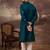 Men blue silk blend solid embroidered straight kurta and trouser