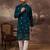 Men blue silk blend solid embroidered straight kurta and trouser