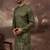 Men green silk blend solid embroidered straight kurta and trouser