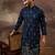 Men navy blue silk blend solid embroidered straight kurta and trouser