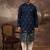 Men navy blue silk blend solid embroidered straight kurta and trouser