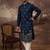 Men navy blue silk blend solid embroidered straight kurta and trouser
