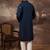 Men navy blue silk blend solid embroidered straight kurta and trouser