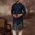 Men navy blue silk blend solid embroidered straight kurta and trouser
