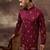 Men maroon silk blend solid embroidered straight kurta and trouser