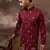 Men maroon silk blend solid embroidered straight kurta and trouser