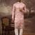 Men peach silk blend solid embroidered straight kurta and trouser