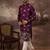 Men purple silk blend solid embroidered straight kurta and trouser