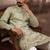 Men green silk blend solid embroidered straight kurta and trouser