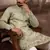 Men green silk blend solid embroidered straight kurta and trouser