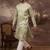Men green silk blend solid embroidered straight kurta and trouser