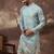 Men blue silk blend solid embroidered straight kurta and trouser