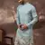 Men blue silk blend solid embroidered straight kurta and trouser