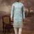 Men blue silk blend solid embroidered straight kurta and trouser