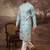 Men blue silk blend solid embroidered straight kurta and trouser