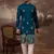Men blue silk blend solid embroidered straight kurta with trouser