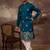 Men blue silk blend solid embroidered straight kurta with trouser