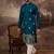 Men blue silk blend solid embroidered straight kurta with trouser