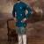 Men blue silk blend solid embroidered straight kurta with trouser