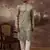 Men green silk blend solid embroidered straight kurta with trouser