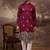 Men maroon silk blend solid embroidered straight kurta with trouser