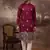 Men maroon silk blend solid embroidered straight kurta with trouser
