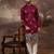 Men maroon silk blend solid embroidered straight kurta with trouser