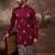 Men maroon silk blend solid embroidered straight kurta with trouser