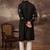 Men black silk blend solid embroidered straight kurta with trouser