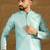 Men blue silk blend solid woven design straight kurta with trouser