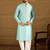 Men blue silk blend solid woven design straight kurta with trouser
