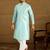 Men blue silk blend solid woven design straight kurta with trouser