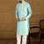 Men blue silk blend solid woven design straight kurta with trouser
