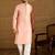 Men peach polyester solid embroidered straight kurta with trouser