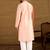 Men peach polyester solid embroidered straight kurta with trouser