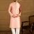 Men peach polyester solid embroidered straight kurta with trouser