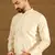Men off white silk blend solid woven design straight kurta with trouser