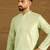 Men green silk blend solid woven design straight kurta with trouser