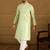 Men green silk blend solid woven design straight kurta with trouser
