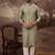 Men green silk blend solid embroidered straight kurta with pant set