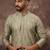Men green silk blend solid embroidered straight kurta with pant set