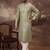 Men green silk blend solid embroidered straight kurta with pant set