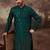 Men teal silk blend solid embroidered straight kurta with pant set
