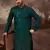 Men teal silk blend solid embroidered straight kurta with pant set