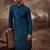 Men blue silk blend solid embroidered straight kurta with pant set
