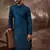 Men blue silk blend solid embroidered straight kurta with pant set