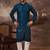 Men blue silk blend solid embroidered straight kurta with pant set