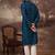 Men blue silk blend solid embroidered straight kurta with pant set