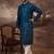 Men blue silk blend solid embroidered straight kurta with pant set
